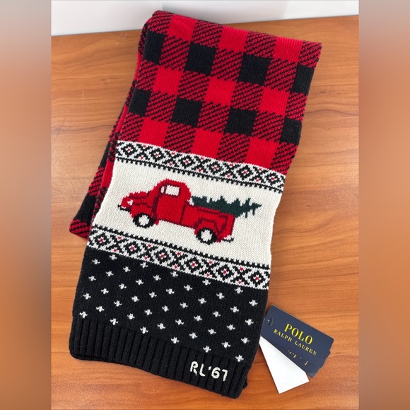 Polo Ralph Lauren Scarf Merino Wool Blend Winter Plaid...